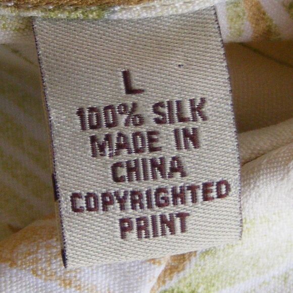 TOMMY BAHAMA Silk Shirt, L Palm/Leaf Print, Natural Buttons, Short sleeve, Camp - Picture 10 of 11